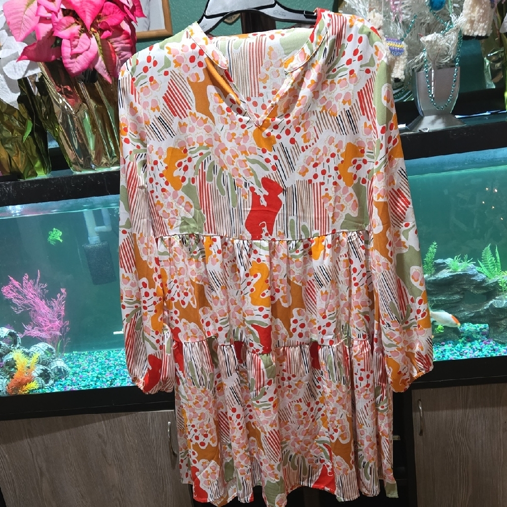 Colorful Patterned Long Sleeve Dress